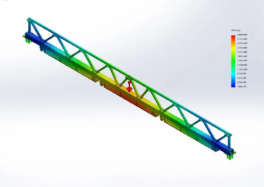 FEM-berechnete Versteifungsbrücke für Flachglas-Förderstrecke – Konstruktion und Fertigung durch TOSOMA